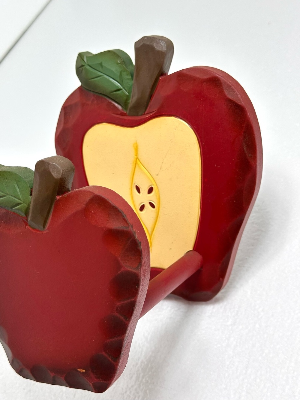Vintage, hand-painted sliced apple wooden holder